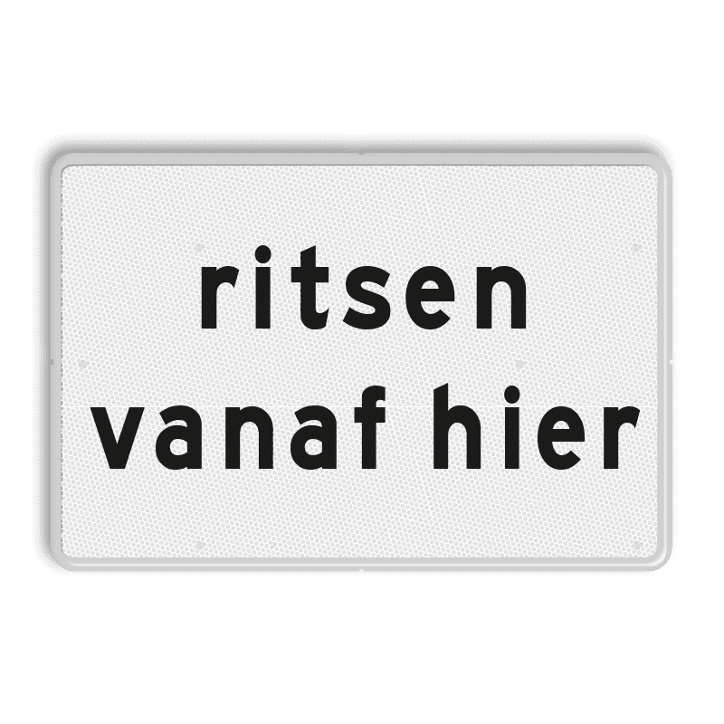 Verkeersbord RVV OB726 - Onderbord - ritsen vanaf hier