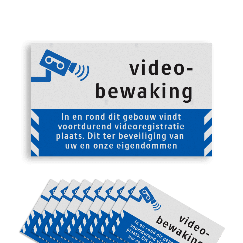 Set Raamstickers Videobewaking met pictogram en tekst (10 stuks) - BP06