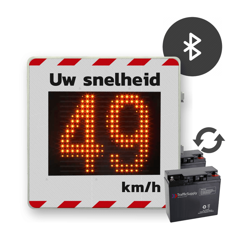 Snelheidsdisplay LED voor roulerend gebruik + front reflecterend in huisstijl