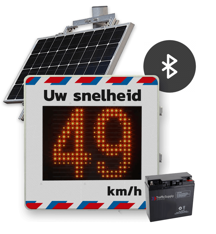 Snelheidsdisplay LED met zonnepaneel + reflecterend in huisstijl