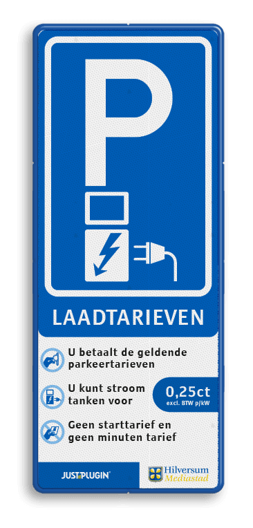 Informatiebord RVV E08o - laadtarieven JustPlugin