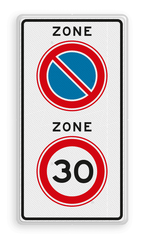 Verkeersbord RVV A0130E01zb - begin zone 30km, parkeerverbod