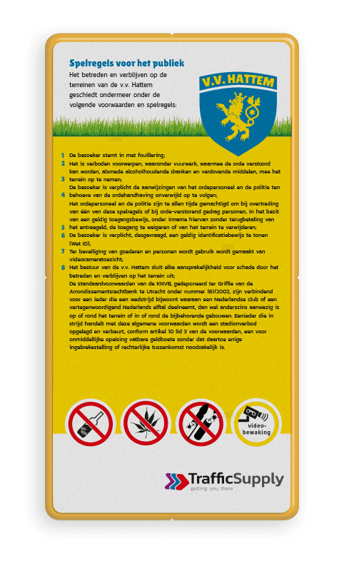 Informatiebord spelregels + logo full-colour opdruk