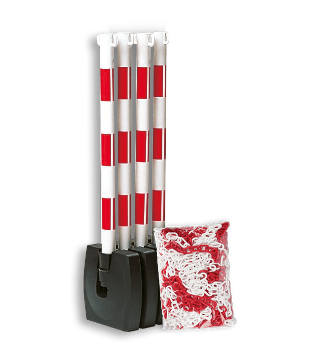 Kettingpaal TS-Guard-Flex Ø50x900mm kunststof klapbaar met voetstuk (set 4 stuks) + 10 meter ketting