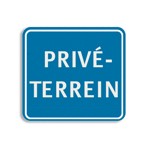 Vlak terreinbord 119x109mm blauw/wit - PRIVÉTERREIN