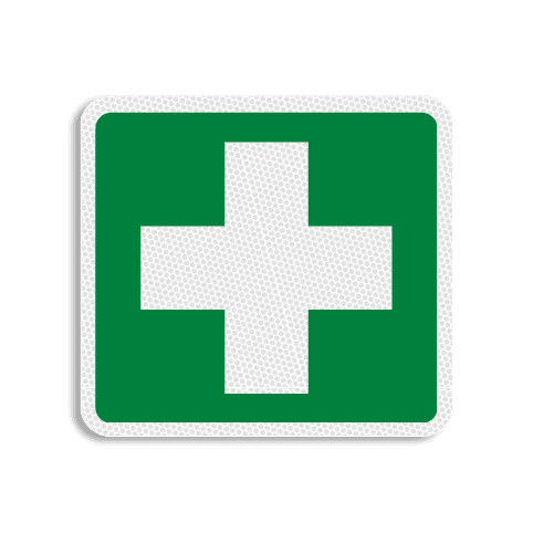 Vlak terreinbord 119x109mm groen/wit - Pictogram EHBO