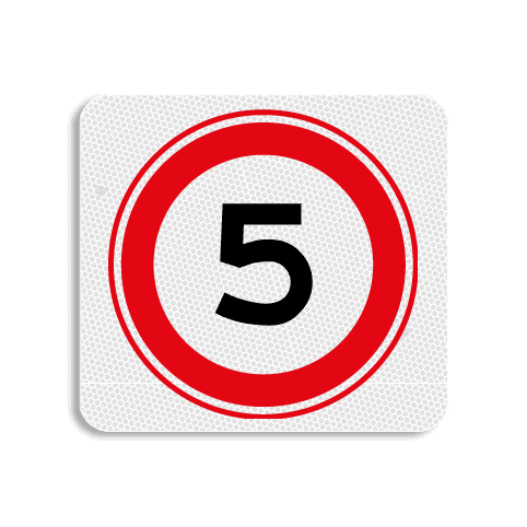 Vlak terreinbord 119x109mm - Pictogram Snelheid max. 5 km/h
