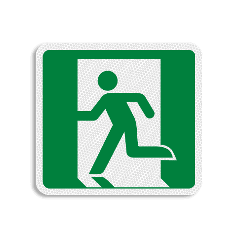 Vlak terreinbord 119x109mm groen/wit - Pictogram Nooduitgang links