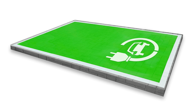 Marquage routier borne de recharge parking vert avec symbole voiture/prise - peinture routière