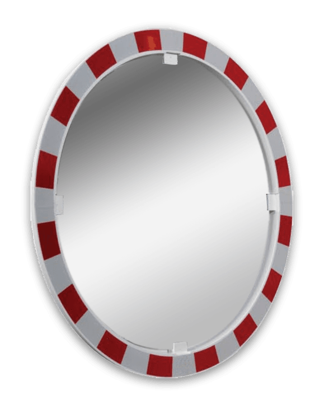Miroir extérieur industriel rond en verre de sécurité Ø800 mm – cadre rouge/blanc