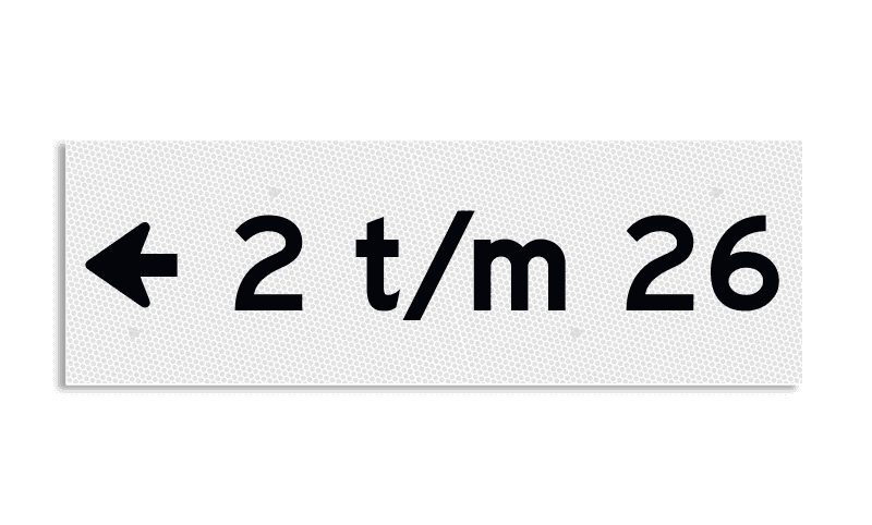 Huisnummerbord vlak 300x100mm - reflecterend klasse 3