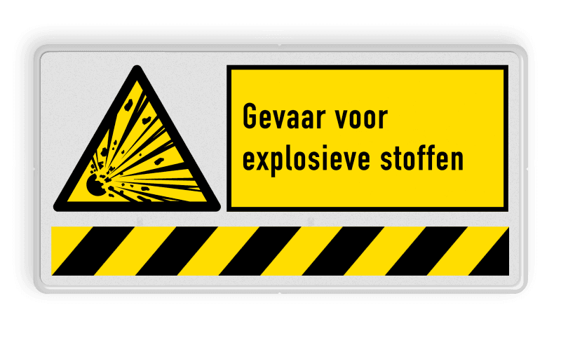 Waarschuwingsbord W002 met tekst Gevaar voor explosieve stoffen
