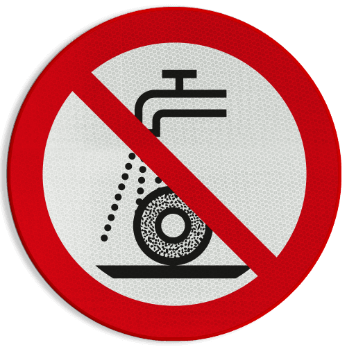 Veiligheidspictogram P033 - Verboden nat te slijpen - reflecterend