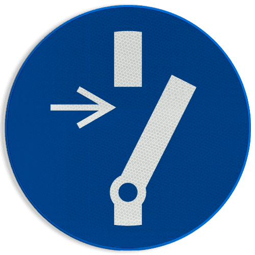 Veiligheidspictogram M021 - Verplicht uitschakelen voor aanvang werkzaamheden - reflecterend