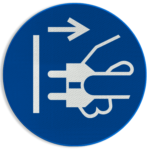 Veiligheidspictogram M006 - Uit stopcontact halen alvorens uitvoeren van werkzaamheden - reflecterend