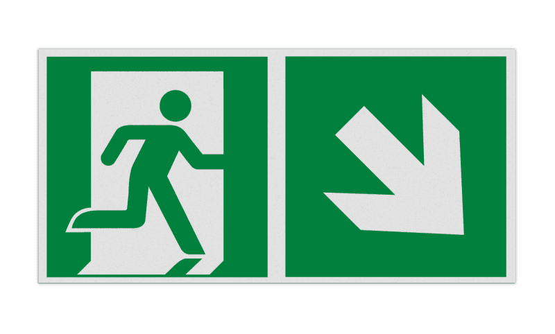 Veiligheidspictogram E002 - Nooduitgang rechts trap naar beneden - reflecterend