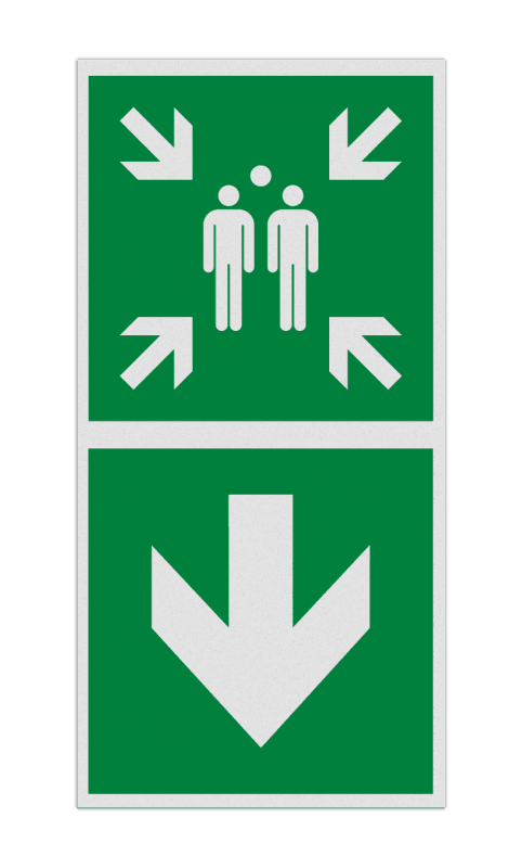 Veiligheidspictogram E007 - Verzamelplaats naar beneden - reflecterend