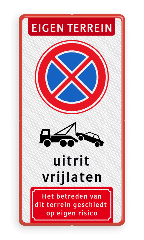 Eigen terrein + RVV E02 + 2x pictogram + tekst