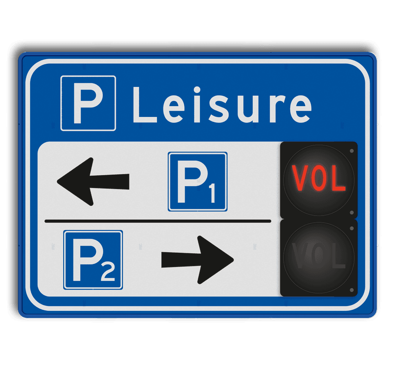 Bewegwijzeringsbord Parkeerroute voor 2 richtingen met LED module VOL