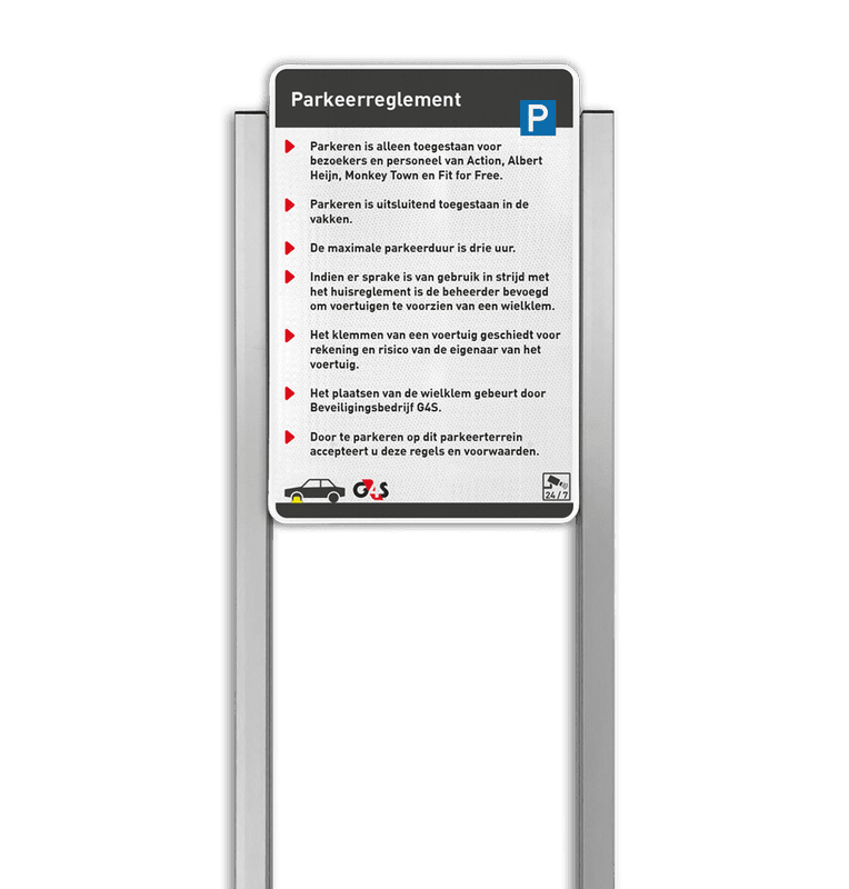Informatiebord regels met aluminium staanders - reflecterend