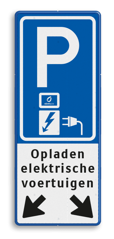 Verkeersbord parkeren elektrische voertuigen + pijlen - BE04f - Abel & Co