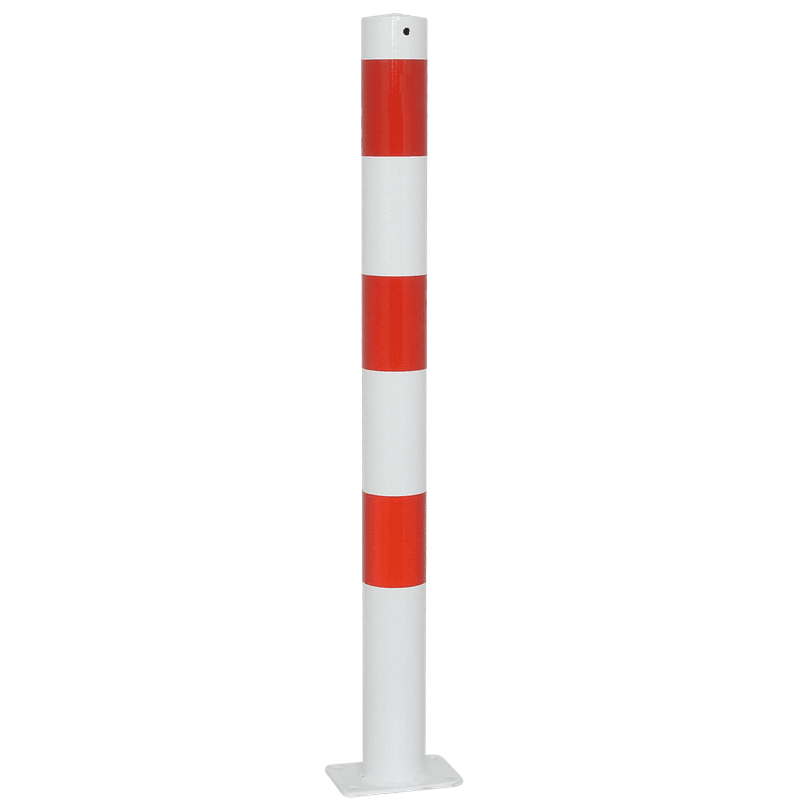 Rampaal staal Ø102x900mm met vaste voetplaat - wit/rood