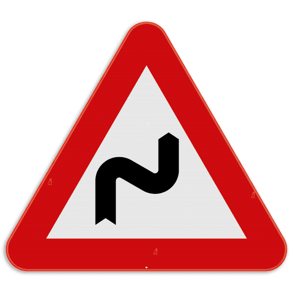 Verkeersbord SB250 A1d - Gevaarlijke dubbele of meer dan twee bochten, de eerste naar rechts