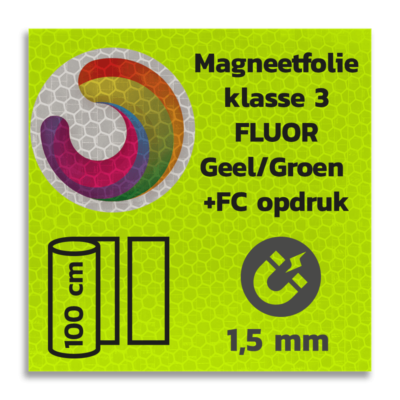 Magneetbord reflecterend FLUOR Geel/Groen klasse 3 geprint + full colour opdruk
