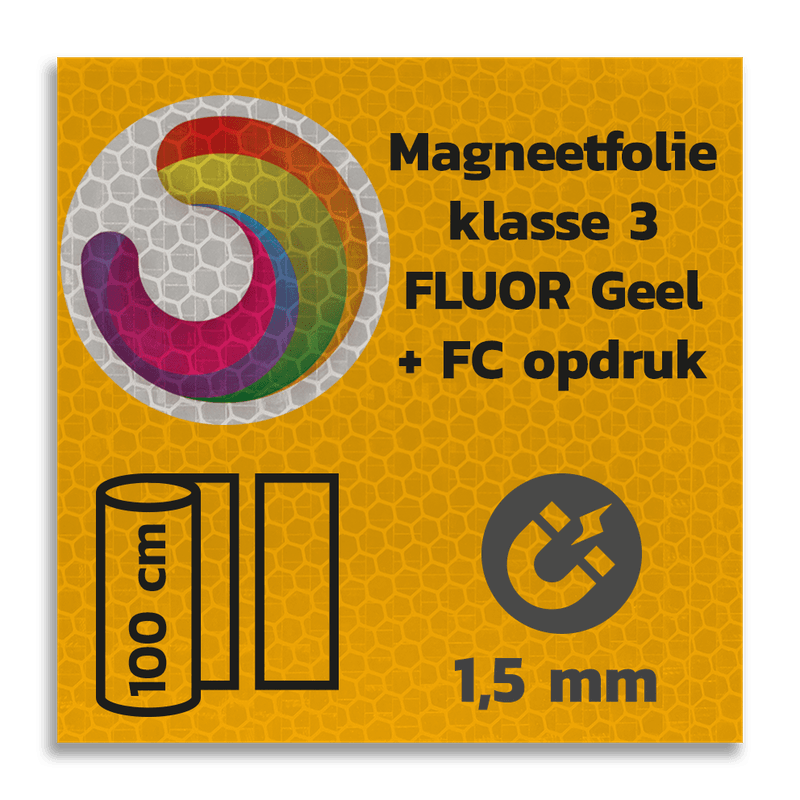 Magneetbord reflecterend FLUOR Geel klasse 3 geprint + full colour opdruk