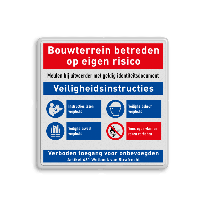 Veiligheidsbord met veiligheidsinstructies en 4 pictogrammen