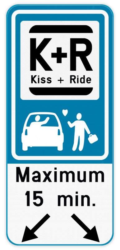 Parkeerbord Kiss&Ride - Tijdsbeperking - Pijlaanduiding