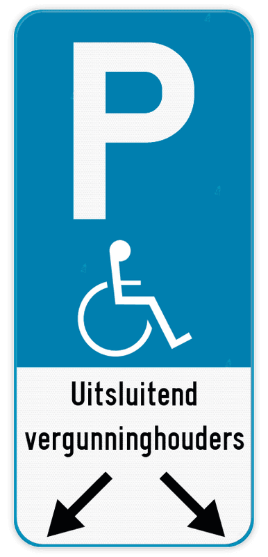Parkeerbord E9 mindervaliden - Eigen tekst - Pijlen