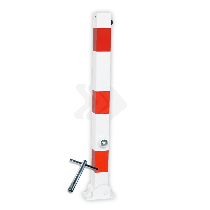 Poteau de parking rabattable rouge/blanc 70 x 70 mm à fixer au sol