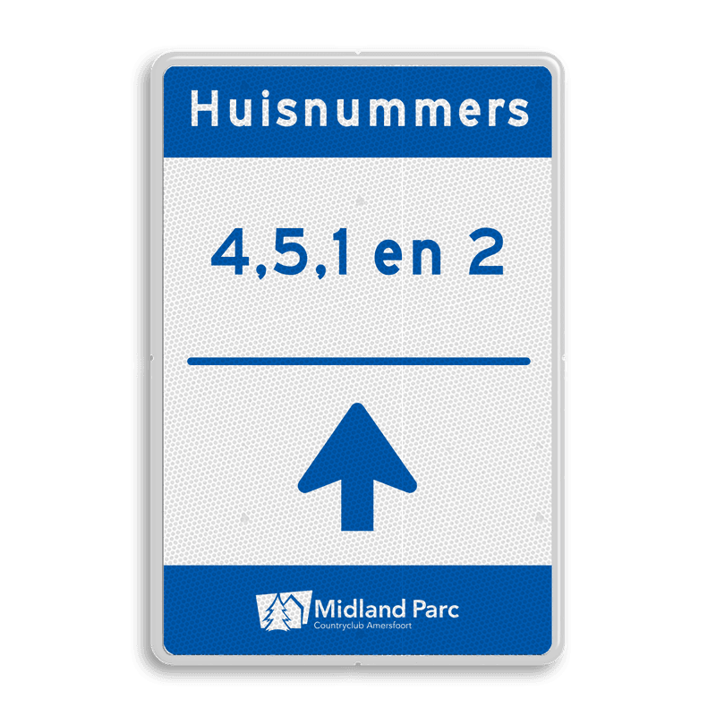 Routebord met huisnummers met logo in huisstijl