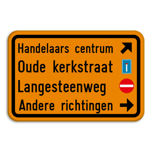 Verkeersbord SB250 F39 - 4 tekstblokken + pictogrammen