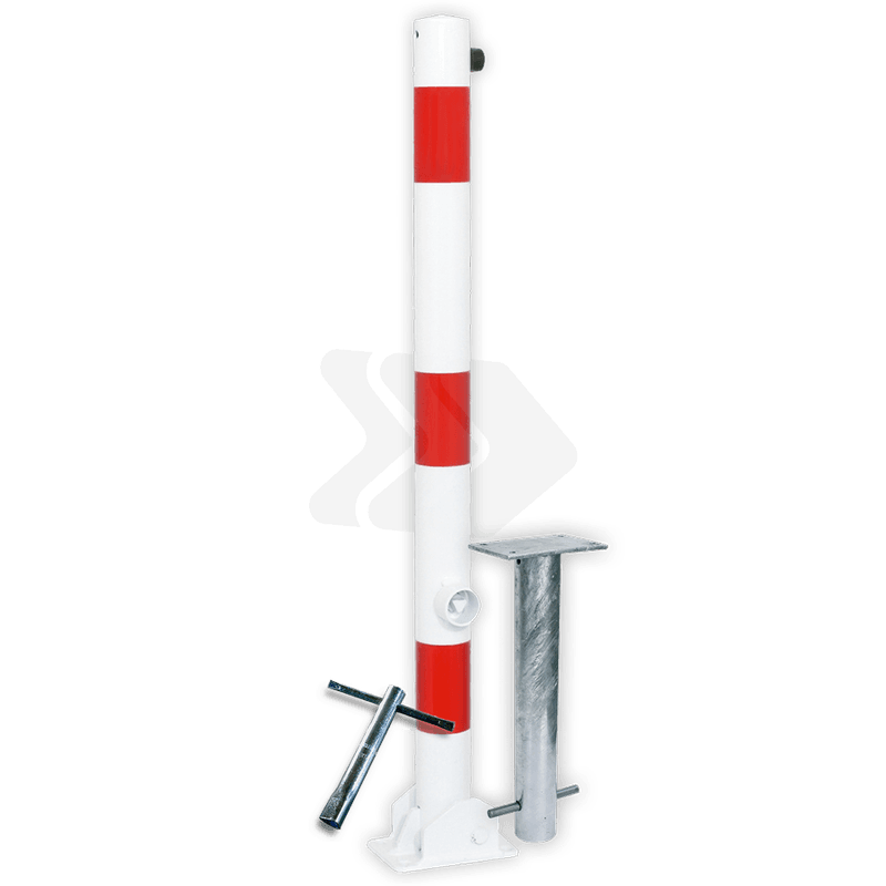 Poteau anti-stationnement rabattable Ø60/76 rouge/blanc avec manchon