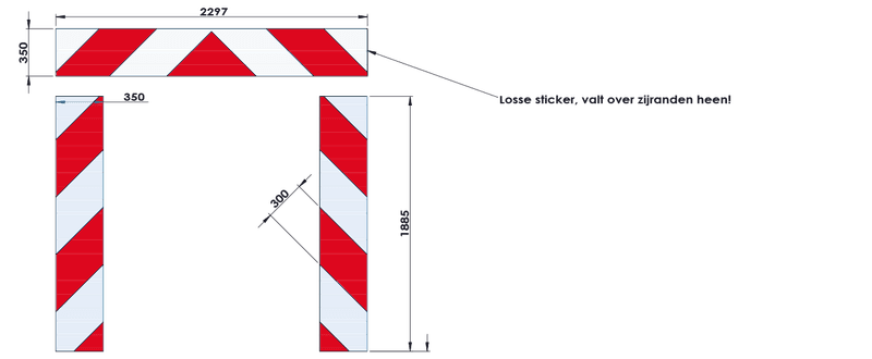 Kaderrand set 3-delig - 2297x1885x350mm rood/wit Silca/VPD | Klasse 3