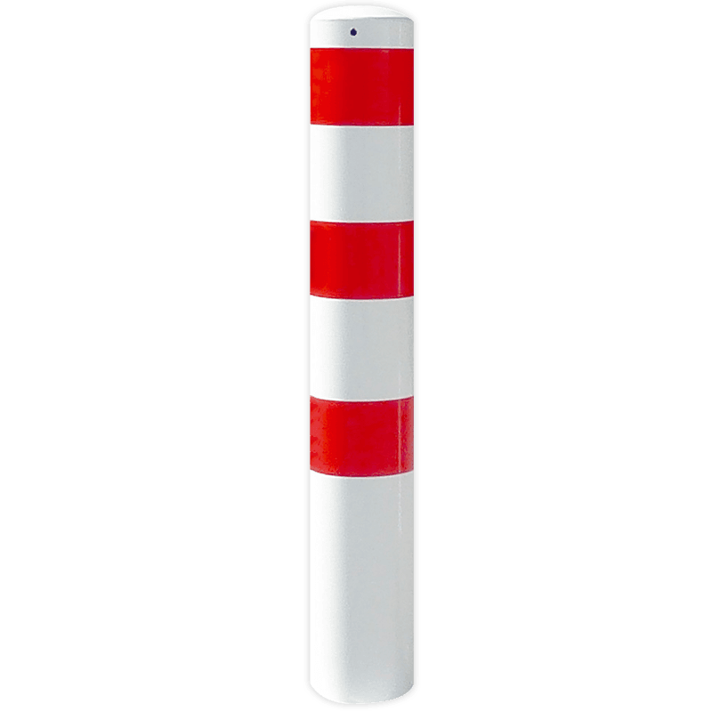 Rampaal Ø152x1500mm met grondmontage - wit/rood of verzinkt