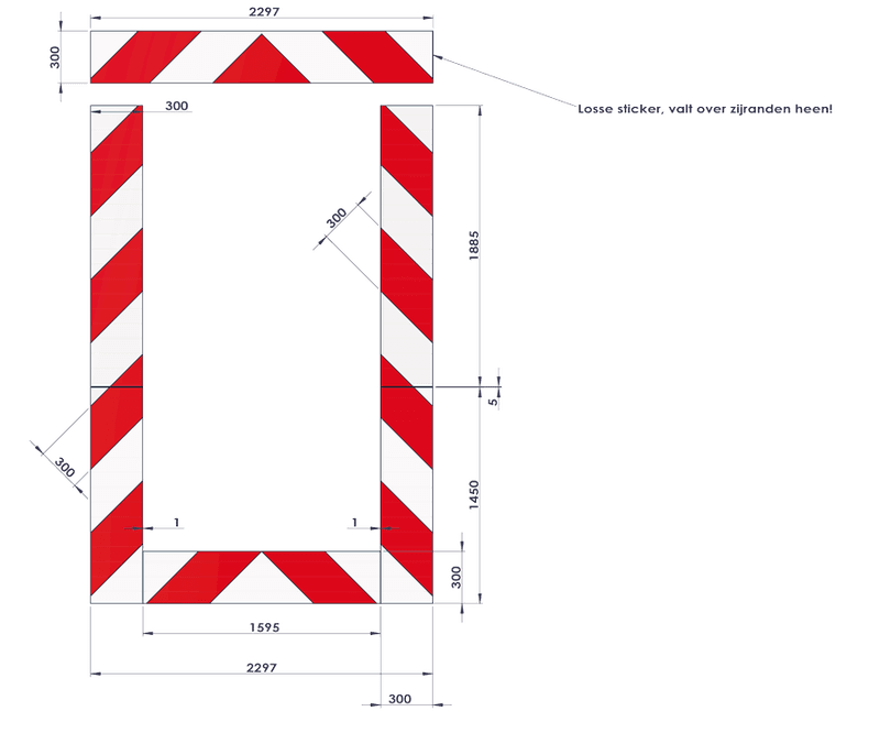 Kaderrand NL 2297x3335x300mm rood/wit Silca/VPD | Klasse 3