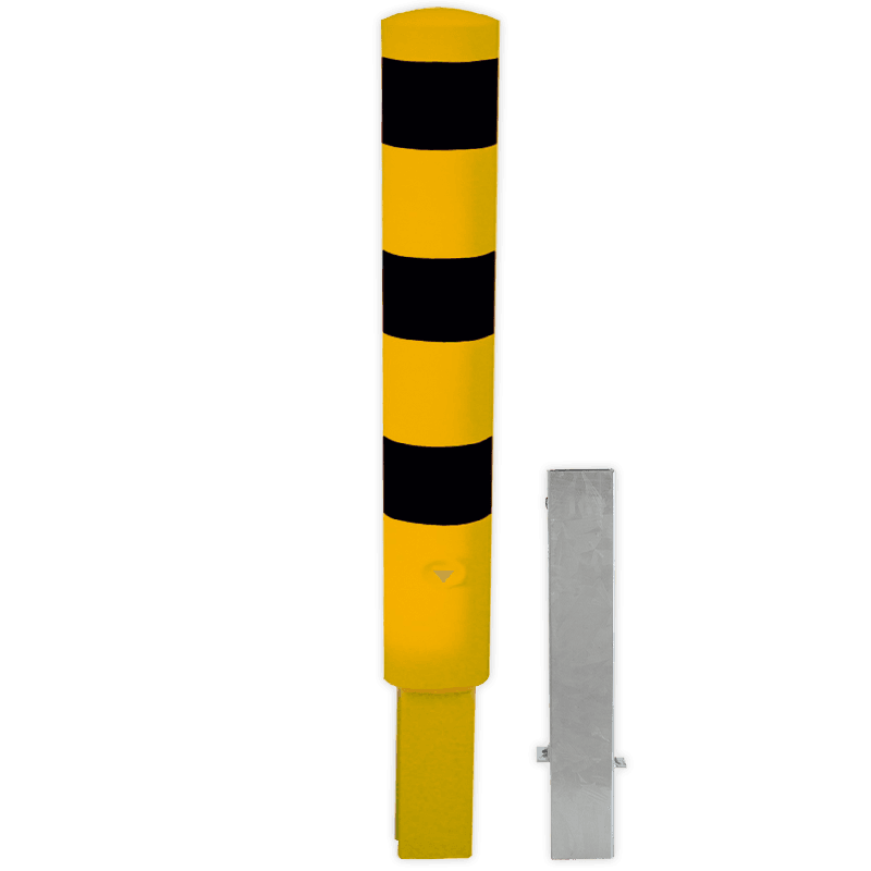 Poteau de protection amovible Ø152x1500mm avec serrure triangulaire - Jaune/noir