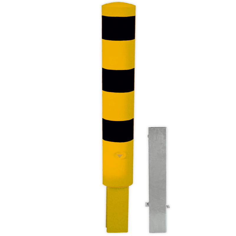 Poteau de protection amovible Ø193x1500mm avec serrure triangulaire - Jaune/noir
