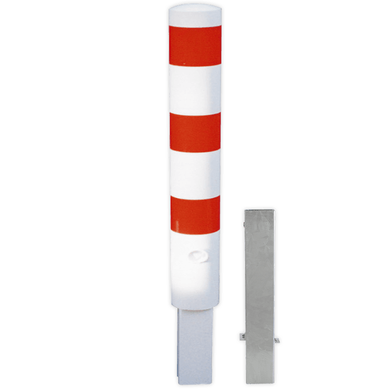 Poteau de protection Ø152x1000mm amovible avec serrure - blanc/rouge