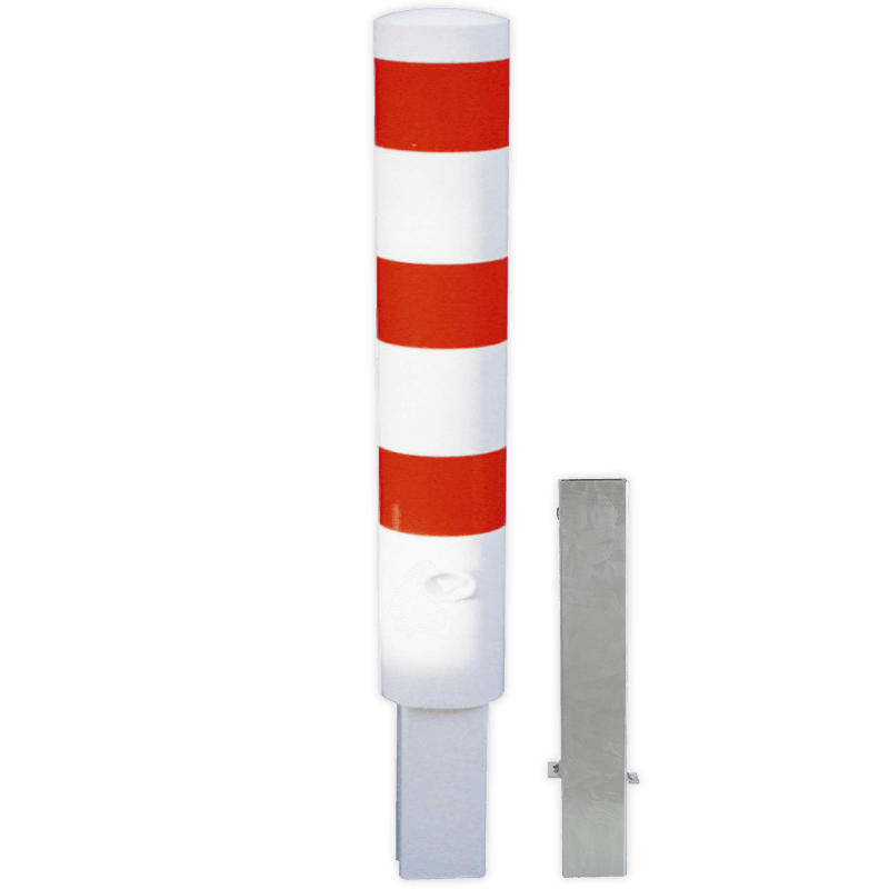 Poteau de protection Ø193x1000mm amovible avec serrure - blanc/rouge
