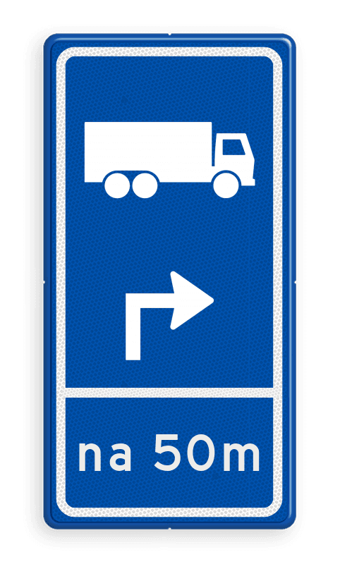 Parkeerroutebord E8c vrachtwagens met pijl en bedrijfsnaam