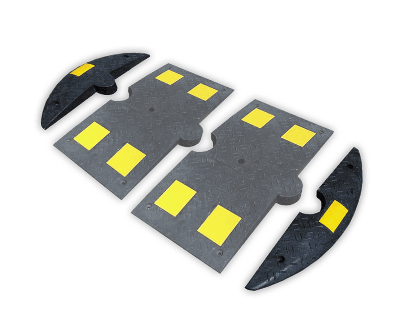 Verkeersdrempel rubber < 20km/u - begin/eindstuk - 800x150x50mm - geel/zwart