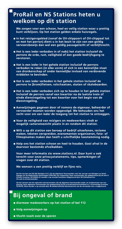 Huisregelbord ProRail / NS Stations - 320x640x25mm RAL5011