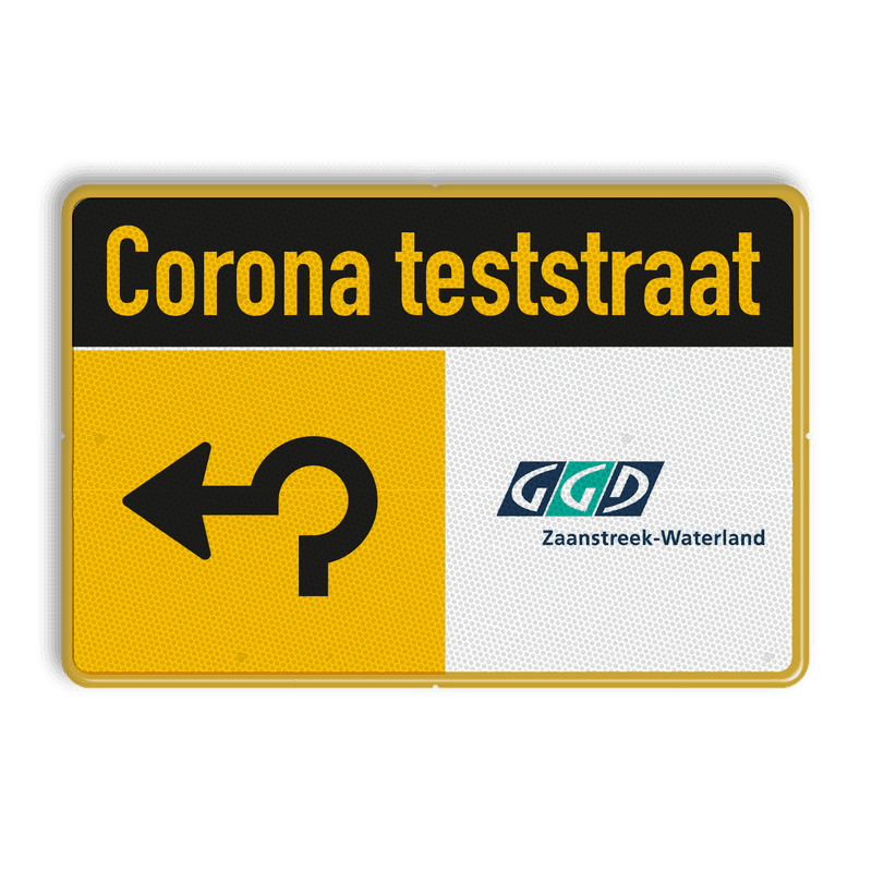 Informatiebord CORONA TESTSTRAAT + bedrijfsnaam/logo - verwijzing