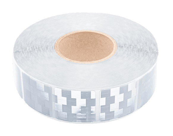 Bande réfléchissante blanche (argenté) pour camion à remorque bachée - 50x50mm - Rouleau de 12,5 ou 50m