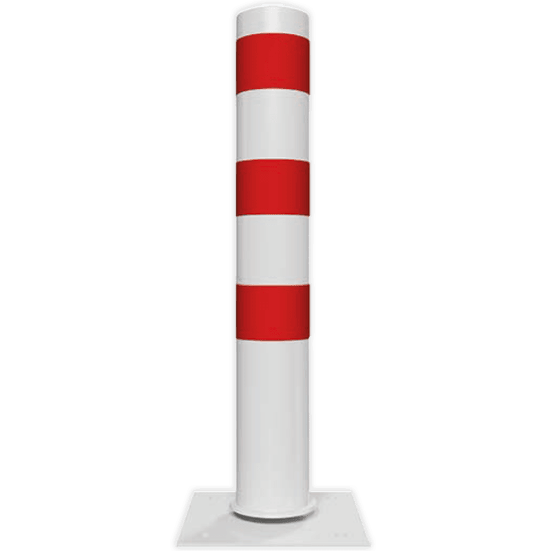Poteau de protection à ressort Ø152mm sur platine - Blanc/rouge