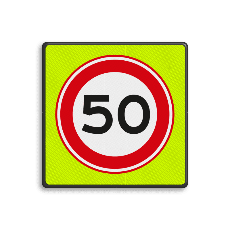 Verkeersbord RVV A01-050f - Maximum snelheid 50 km/h - extra opvallend